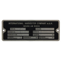 Typenschild für McCormick / IHC D 212 D 215 D219 D324 D 430 D 439 DED3 DLD 2