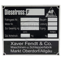 Typenschild Dieselroß passend für Fendt F12 - F40