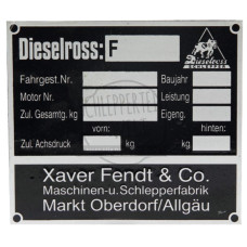 Typenschild Dieselroß passend für Fendt F12 - F40