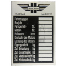 Typenschild bis ca. 1943 passend für Hanomag