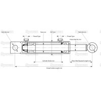 Doppeltwirkender Hydraulikzylinder mit Endstücken Auge Auge, 30 x 50 x 600mm