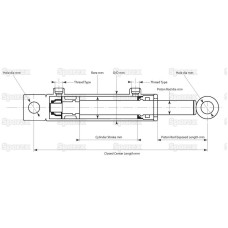 Doppeltwirkender Hydraulikzylinder mit Endstücken Auge Auge, 30 x 50 x 600mm